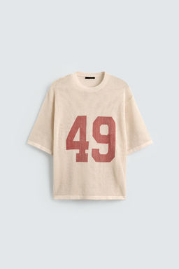 CAMISETA PUNTO ESTRUCTURA RED N?MERO / Crudo