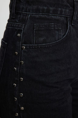 Siyah Trok Detayl? Pacas? Y?rtmacl? Yuksek Bel Wide Leg Jeans TWOSS25JE00015 - Trendyolmilla фото 4
