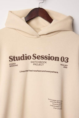 Tas Kal?n Ici Polarl? Kapusonlu Slogan Bask?l? Boxy Fit Orme Sweatshirt TWOAW26SW00217 - Trendyolmilla фото 3