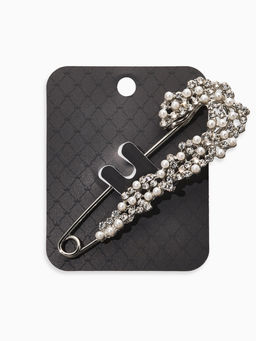 Булавка Жемчужная россыпь со стразами, 7.5 см, белая в серебре