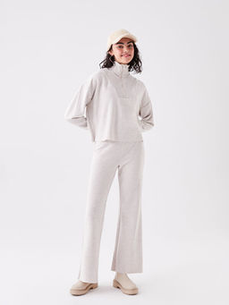 Dik Yaka D?z Uzun Kollu Oversize Kad?n Triko Kazak