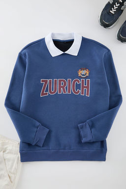 TRENDYOL MAN Premium Indigo Oversize/Genis Kesim Gomlek Ici Polarl? Sweatshirt TMNAW24SW00187 - Trendyolmilla фото 6