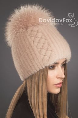 Шапка Лыжница норка орнамент дымчатая роза
