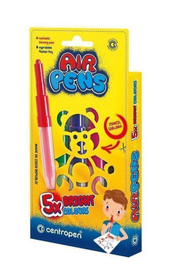 Фломастеры воздушные Centropen AIR PENS BRIGHT COLOURS утолщенные 5 цв. кругл. корп. смываемые +1 трафарет карт. упак.