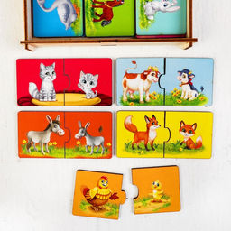 Пазл двойной Малыши и мамы (головоломка), 12 пазлов, 24 детали - Лесная мастерская фото 4