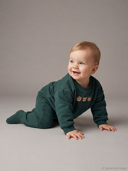 Bask?l? Erkek Bebek Sweatshirt ve Pantolon