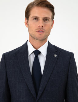 Lacivert Slim Fit Ekose Y_n Tak_m Elbise