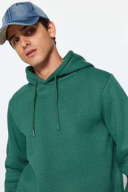 Yesil Regular/Normal Kesim Kapusonlu Ici Polar/S?cak Tutan Pamuk Sweatshirt TMNAW24SW00121 - Trendyolmilla фото 2
