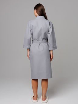 Женский укороченный вафельный халат с планкой серый В-11 (20)