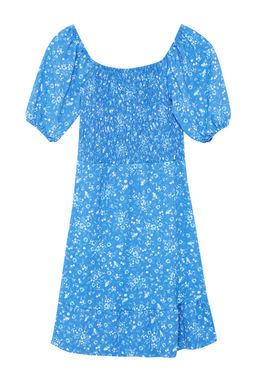 Mavi Cicekli Midi Gipeli Baglama Detayl? Belden Ac?lan Esnek Midi Elbise Orme Elbise TWOSS24EL01059