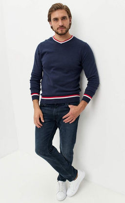 Пуловер однотонный мужской с V-образным вырезом F021-15-0046 blue melange - Fine joyce фото 9