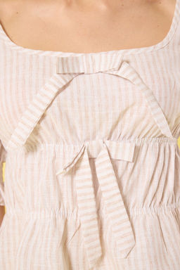 Bej K?sa Balon Kollu Cizgili Fiyonk Detayl? Dokuma Bluz TWOSS25BZ00260 - Trendyolmilla фото 3