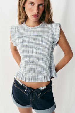 TOP NIDO DE ABEJA CUADRO VICHY / Crudo / Azul - Zara фото 2