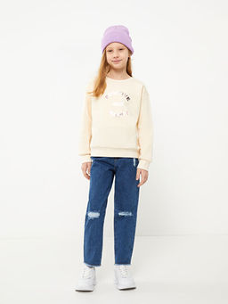 Bisiklet Yaka Bask?l? Uzun Kollu K?z ?ocuk Sweatshirt - Waikiki фото 3