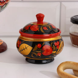Солонка с крышкой «Хохлома», 9×9 см, дерево