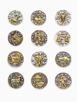 Цена за 12 шт. Значок Знаки зодиака ассорти, золото в серебре