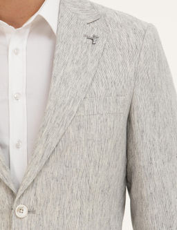 A__k Gri Slim Fit Keten Kar___ml_ Ceket