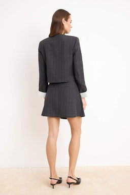 Antrasit Ekoseli Deri Aksesuar Detayl? Piliseli Mini Etek TWOSS26ET00031 - Trendyolmilla фото 4