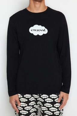 TRENDYOL MAN Siyah Unisex Regular Fit Orme %100 Pamuk Pijama Tak?m? TMNAW24PT00006 - Trendyolmilla фото 2