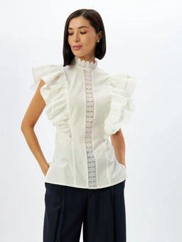 Блузка из хлопка с крыльями и кружевом OD-912-1 белый