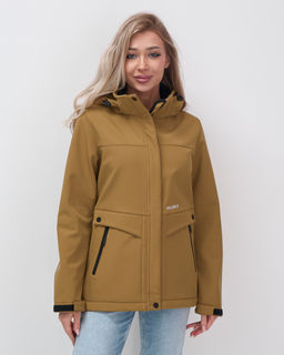 Ветровка спортивная женская с капюшоном softshell горчичного цвета 9566G - Mtforce фото 18