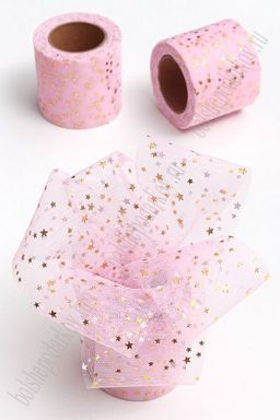Фатин Звездочки 5,5 см*15 ярд (SF-5809) розовый/золото №26