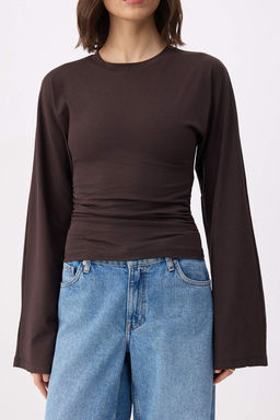 Kahverengi Ispanyol Kol Buzgu Detayl? Regular/Normal Kal?p Orme Bluz TWOAW26BZ00293