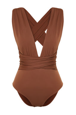 TRENDYOLMILLA K?rm?z? Derin Dekolteli Drapeli Hipster Mayo TBESS21MA0041 фото 28