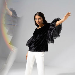 Блуза из бархата и органзы Молниеносная влюбленность (black) - Charutti фото 6