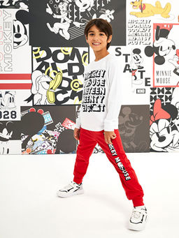 Bisiklet Yaka Mickey Mouse Bask?l? Uzun Kollu Erkek ?ocuk Sweatshirt ve E?ofman Alt? - Waikiki фото 3