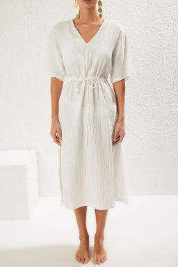 Trendyolmilla Haki Midi Dokuma Buzgu Detayl? Muslin Plaj Elbisesi TBESS25EL00008 фото 16