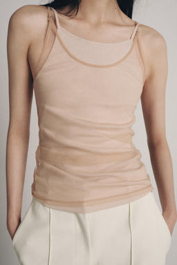 TOP HALTER EFECTO DOBLE TUL / rosa claro - Zara фото 2