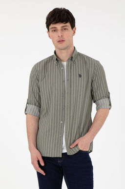 Мужская рубашка цвета хаки с длинным рукавом Неожиданная скидка в корзине