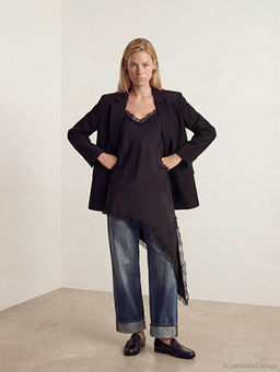 V Yaka Dantel Detayl? Saten Bluz