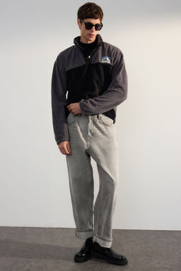 TRENDYOL MAN Antrasit Oversize/Genis Kesim Dik Yaka Anti-Pilling S?cak Tutan/Polar Sweatshirt TMNAW25SW00026