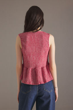 K?rm?z? Potikare Desenli Baglama Detayl? Kolsuz Esnek Orme Bluz TWOSS25BZ00410