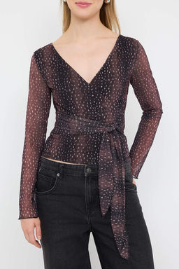 Teen Kahverengi Animal Anvelop Fitted/Vucuda Oturan Orme Bluz TWOAW26BZ00226 - Trendyolmilla фото 3