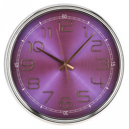 Часы настенные Гигант д41,5см, h6см, мягкий ход, циферблат фиолетовый полосатый; цифры арабские, серебряный; корпус пластик, серебряный; в коробке (Китай)