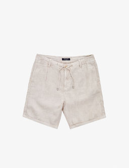 Bej Slim Fit %100 Keten Beli Lastikli Kordonlu Dokuma _ort