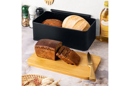 Хлебница 33*13*18 см Черная с бамбуковой крышкой-доской
