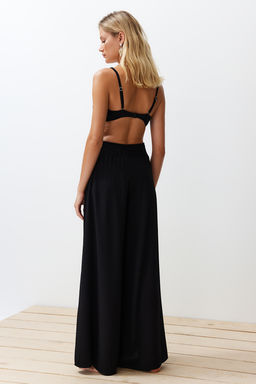 Siyah Dokuma Gipe Detayl? Plaj Pantolon TBESS24PL00008