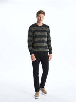 Bisiklet Yaka Uzun Kollu ?izgili Erkek Triko Kazak