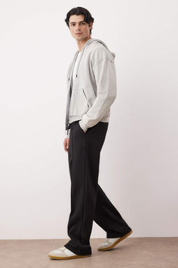 Siyah Straight Kal?p Genis Paca Interlok Rahat Pamuklu Pantolon TMNAW26PL00002