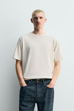 CAMISETA REGULAR FIT MEZCLA ALGOD?N / Beige claro - Zara фото 2