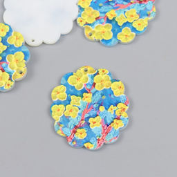 Цена за 4 шт. Декор для творчества акрил Жёлтые цветы на голубом, 0.2?3.5?3.9 см