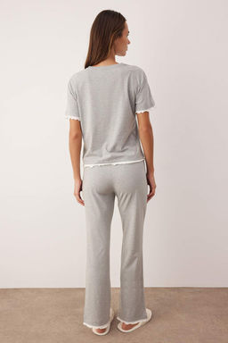 Gri Melanj Cift Katl? F?rf?rl? Orme Pijama Tak?m? THMAW26PT00125 - Trendyolmilla фото 4