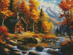 Вышивка крестиком 40х50см, Дом у реки