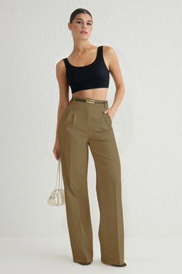 Ac?k Haki Pilili Wide Leg/Genis Paca Pantolon TWOAW25PL00109 Palazzo