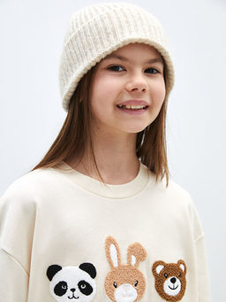 Bisiklet Yaka Nak??l? Uzun Kollu K?z ?ocuk Sweatshirt