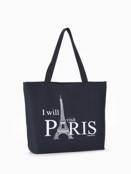 Сумка текстильная шопер на молнии с подкладкой, 42×9×32 см, с рисунком, чёрная/белая